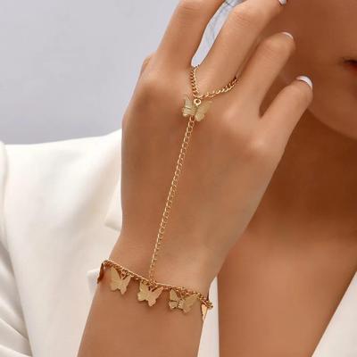 Gold Plated Butterfly Hanging Charm Bracelet - 1 Pc Adjustable Modern Design